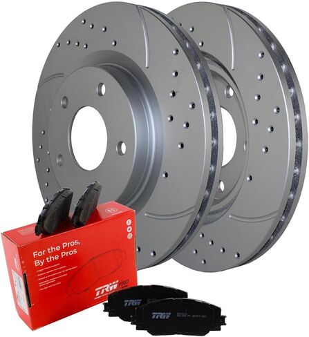 Drilled Slotted Coated Vented 294mm Disc Rotors and TRW Pro Ceramic Slotted Pad Set with Hardware Front Brake Kit For Chrysler 200 Sebring Dodge Avenger Caliber Jeep Compass Patriot in Kuwait