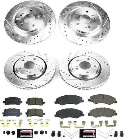 PowerStop Front and Rear Brake Kit for Honda Odyssey 2021-25 - Drilled and Slotted Disc Rotors with Carbon-Fiber Ceramic Brake Pads Replacement, K8807 in Kuwait