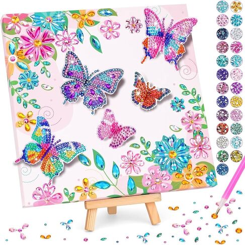 LCOZX 3D Fluttering Butterfly Diamond Art Kit for Kids Ages 8-12–Sparkling Gem Painting with Wooden Stand, Easy Arts & Crafts for Girls & Boys, Unique Birthday Gift & Bedroom Decor in Kuwait