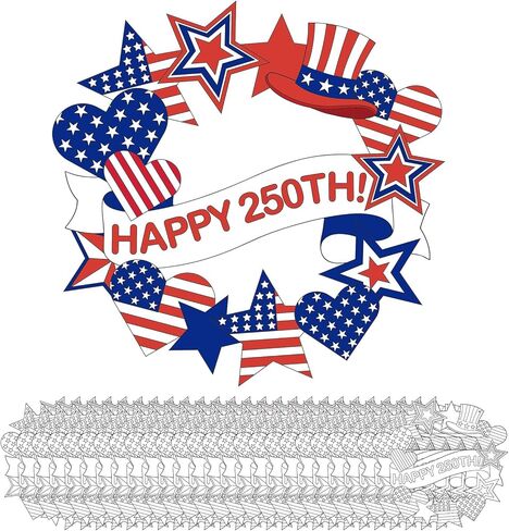 250th Anniversary Coloring Wreath Crafts, 24 Pcs Color Your Own 4th of July Patriotic Crafts, DIY Paper Wreath for Memorial Independence Day Activities Games Party Favor Supplies Painting Gifts in Kuwait