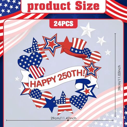 250th Anniversary Coloring Wreath Crafts, 24 Pcs Color Your Own 4th of July Patriotic Crafts, DIY Paper Wreath for Memorial Independence Day Activities Games Party Favor Supplies Painting Gifts in Kuwait