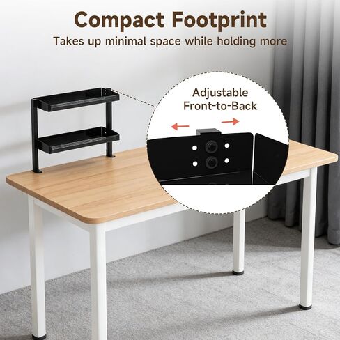Clamp on Desk Shelf,17'' 2 Tier Office Desk Shelves Organizer with Under-Desk Hidden Storage Basket,Wood Desktop Supplies Storage Rack for Home Workspace, Study Rooms,Gaming Devices (Black) in Saudi Arabia
