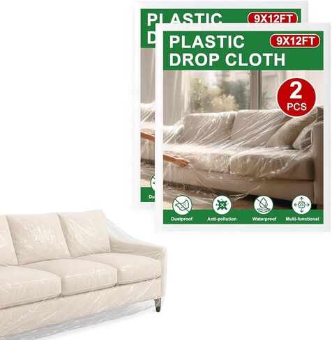 2-Pack 9x12 ft Painter Plastic Drop Cloths Sheet,Waterproof Anti-dust Cover, Disposable Tarp for Painting for Couch/Furniture Cover in Saudi Arabia