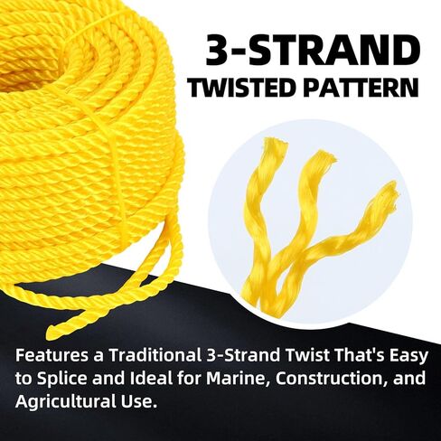 Polypropylene Rope - Bright Yellow, 1/4" x 100ft - All-Purpose Utility Rope for Marine, Outdoor, and DIY in Saudi Arabia