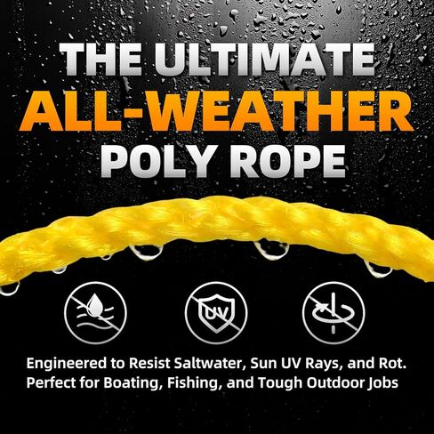Polypropylene Rope - Bright Yellow, 1/4" x 100ft - All-Purpose Utility Rope for Marine, Outdoor, and DIY in Saudi Arabia