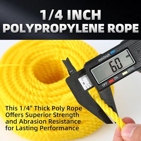 Polypropylene Rope - Bright Yellow, 1/4" x 100ft - All-Purpose Utility Rope for Marine, Outdoor, and DIY in Saudi Arabia
