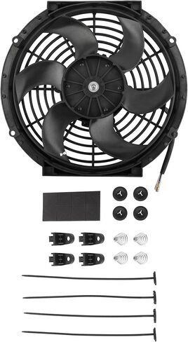 BOXI 10" Universal Electric Radiator Cooling Slim Fan 12V with Mounting Kit (Heavy Duty Wide Curved - 6 S Blades 10 Inch Push Fan Black) in Kuwait