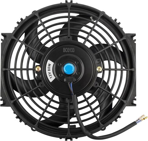 BOXI 10" Universal Electric Radiator Cooling Slim Fan 12V with Mounting Kit (Heavy Duty Wide Curved - 6 S Blades 10 Inch Push Fan Black) in Kuwait