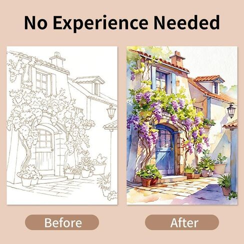 Watercolor Coloring Book for Adults with Paint, Portable Accordion Fold Pocket Watercolor Books, 8 Unique Mountain Line-Art Designs, All-in-One Stress Relief Art Kit for Beginners & Creatives in Saudi Arabia