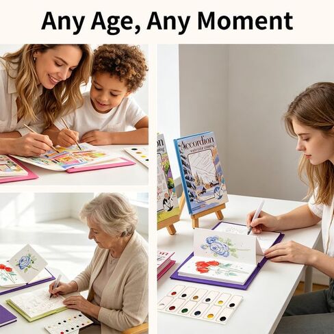Watercolor Coloring Book for Adults with Paint, Portable Accordion Fold Pocket Watercolor Books, 8 Unique Mountain Line-Art Designs, All-in-One Stress Relief Art Kit for Beginners & Creatives in Saudi Arabia