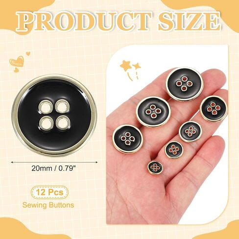 uxcell 12pcs Metal Sewing Buttons, 20mm 4-Hole Round Vintage Buttons Replacement Sew on Embellishments for Coat Shirt Jeans DIY Crafts Clothing Decoration, Gold Black in Kuwait
