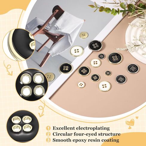 uxcell 12pcs Metal Sewing Buttons, 20mm 4-Hole Round Vintage Buttons Replacement Sew on Embellishments for Coat Shirt Jeans DIY Crafts Clothing Decoration, Gold Black in Kuwait