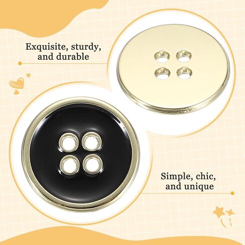 uxcell 12pcs Metal Sewing Buttons, 20mm 4-Hole Round Vintage Buttons Replacement Sew on Embellishments for Coat Shirt Jeans DIY Crafts Clothing Decoration, Gold Black in Kuwait