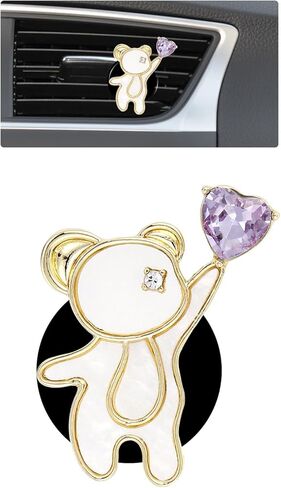 ORIESSE Bear Car Decor,1pc Purple Heart Bear Car Air Freshener Vent Clip,Cute Kawaii Pearl White Interior Dashboard Accessories for Women Girl,Refillable Diffuser in Kuwait