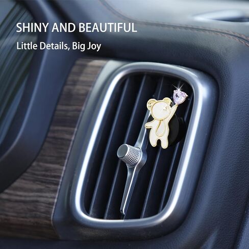 ORIESSE Bear Car Decor,1pc Purple Heart Bear Car Air Freshener Vent Clip,Cute Kawaii Pearl White Interior Dashboard Accessories for Women Girl,Refillable Diffuser in Kuwait