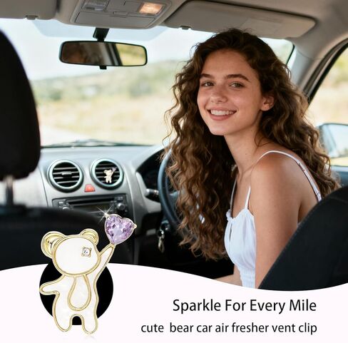 ORIESSE Bear Car Decor,1pc Purple Heart Bear Car Air Freshener Vent Clip,Cute Kawaii Pearl White Interior Dashboard Accessories for Women Girl,Refillable Diffuser in Kuwait