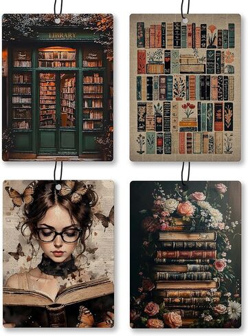 Moody Vintage Floral Bookish Air Freshener 4 Pcs, Dark Academia Gothic Female Reader Hanging Scents Air Freshener for Women Gifts, Book Scented Car Accessories Decor for Reading Nook Library in Saudi Arabia