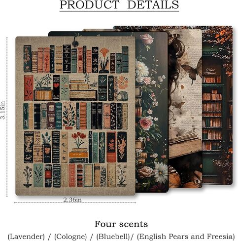 Moody Vintage Floral Bookish Air Freshener 4 Pcs, Dark Academia Gothic Female Reader Hanging Scents Air Freshener for Women Gifts, Book Scented Car Accessories Decor for Reading Nook Library in Saudi Arabia