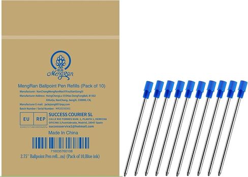 MengRan 2.75'' Ballpoint Pen Refills,Standard D1 Ballpoint Pen Refill (Remove Black Hat),Metal Refill,Black Ink,(Pack of 10) in Kuwait