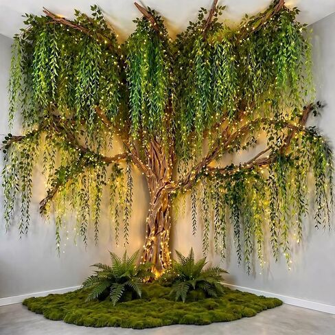 3D Willow Tree Ceiling Decor with Light, Back to School Classroom Tree Classroom Bulletin Board Decor, 36 PCS Kraft Paper Fake Vine for Hanging Bedroom Indoor Aesthetic Decoration in Saudi Arabia