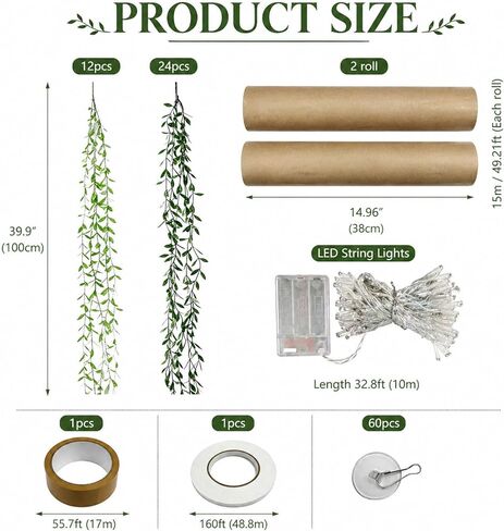 3D Willow Tree Ceiling Decor with Light, Back to School Classroom Tree Classroom Bulletin Board Decor, 36 PCS Kraft Paper Fake Vine for Hanging Bedroom Indoor Aesthetic Decoration in Saudi Arabia