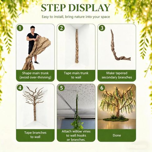 3D Willow Tree Ceiling Decor with Light, Back to School Classroom Tree Classroom Bulletin Board Decor, 36 PCS Kraft Paper Fake Vine for Hanging Bedroom Indoor Aesthetic Decoration in Saudi Arabia