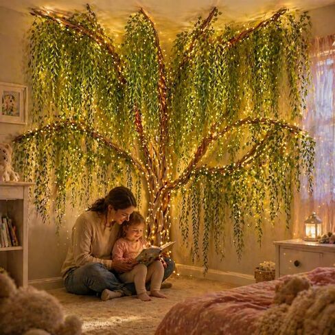 3D Willow Tree Ceiling Decor with Light, Back to School Classroom Tree Classroom Bulletin Board Decor, 36 PCS Kraft Paper Fake Vine for Hanging Bedroom Indoor Aesthetic Decoration in Saudi Arabia