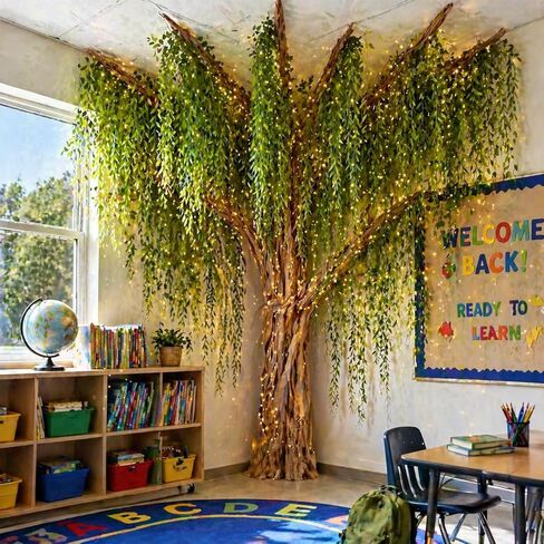 3D Willow Tree Ceiling Decor with Light, Back to School Classroom Tree Classroom Bulletin Board Decor, 36 PCS Kraft Paper Fake Vine for Hanging Bedroom Indoor Aesthetic Decoration in Saudi Arabia