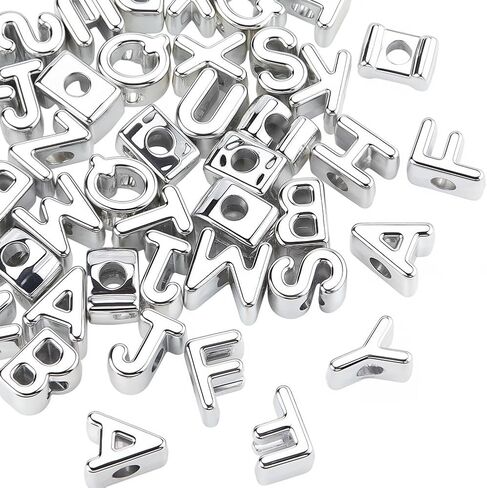 50Pcs Acrylic Letter Beads Gold Letter Shaped Beads Bulk Random Styles Plastic Opaque Smooth Shiny Letter Spacers for Jewelry Making Findings DIY Crafts Keychain Bracelet Earrings Adults in Kuwait
