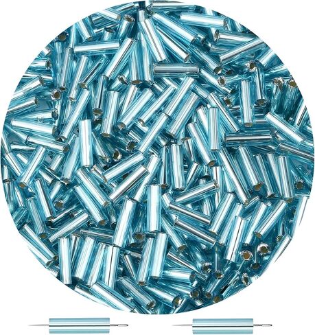 3000PC Green Glass Bugle Beads, 6MM Green Tube Beads with 2PC Beading Needles, 0.8MM Hole, Long Beads for Jewelry Making, Embroidery, DIY Craft Supplies in Saudi Arabia