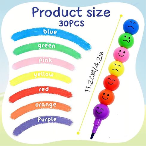 30 Pack Mini Stacking Crayons, Rainbow Stackable Crayons Party Favors for Artist, Cute 7 Colors in One Art Supplies for Coloring Drawing Birthday Goodie Bags in Kuwait