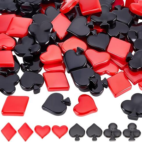 SUNNYCLUE 1 Box 80Pcs 4 Styles Poker Themed Charm Resin Cabochons Flatback Bulk Black Red Square Heart Flower 3D Poker Cabochon for Jewelry Making Decoration DIY Crafting Scrapbooking Embellishments in Kuwait