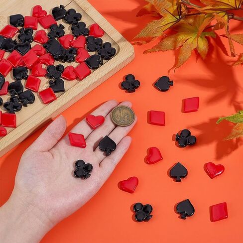 SUNNYCLUE 1 Box 80Pcs 4 Styles Poker Themed Charm Resin Cabochons Flatback Bulk Black Red Square Heart Flower 3D Poker Cabochon for Jewelry Making Decoration DIY Crafting Scrapbooking Embellishments in Kuwait