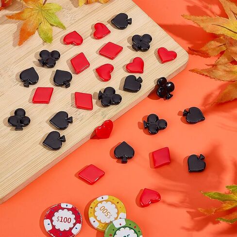 SUNNYCLUE 1 Box 80Pcs 4 Styles Poker Themed Charm Resin Cabochons Flatback Bulk Black Red Square Heart Flower 3D Poker Cabochon for Jewelry Making Decoration DIY Crafting Scrapbooking Embellishments in Kuwait