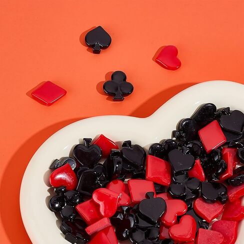 SUNNYCLUE 1 Box 80Pcs 4 Styles Poker Themed Charm Resin Cabochons Flatback Bulk Black Red Square Heart Flower 3D Poker Cabochon for Jewelry Making Decoration DIY Crafting Scrapbooking Embellishments in Kuwait