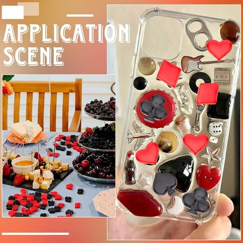 SUNNYCLUE 1 Box 80Pcs 4 Styles Poker Themed Charm Resin Cabochons Flatback Bulk Black Red Square Heart Flower 3D Poker Cabochon for Jewelry Making Decoration DIY Crafting Scrapbooking Embellishments in Kuwait