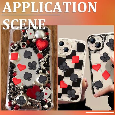 SUNNYCLUE 1 Box 80Pcs 4 Styles Poker Themed Charm Resin Cabochons Flatback Bulk Black Red Square Heart Flower 3D Poker Cabochon for Jewelry Making Decoration DIY Crafting Scrapbooking Embellishments in Kuwait