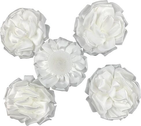 Heyiwell 5PC 11CM Large Chiffon Fabric Flowers, Handmade Artificial Flower for DIY Hair Clips, Brooches, Headwear, Scrapbooking, Wedding & Party Decorations (White) in Kuwait