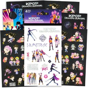 Kpop Demon Hunters Sticker Pack for Kids - Huntrix Party Favors Bundle with 140+ Stickers on 8 Sticker Sheets for Kids Birthday Party Goodie Bags, Crafts, More | Kpop Demon Hunters Party Supplies Set in Kuwait