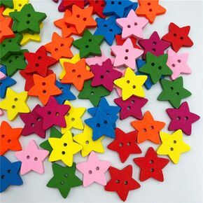 200 Pcs Colorful Wooden Star Buttons, 2 Holes Star Vintage Sewing Buttons, 18mm Hand Sewn Decorative Buttons for Clothes DIY Crafting Scrapbooking Card Making in Saudi Arabia