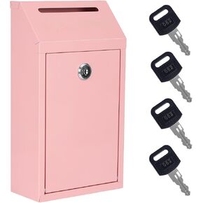 Sumerfnt Locking Cash Box with Slot, Metal Money Donation Box with Lock and 4 Keys Wall Mount, Cash Drop for Farm Stand, Self-Serve Stand, Tips, Fundraising, Pink in Saudi Arabia