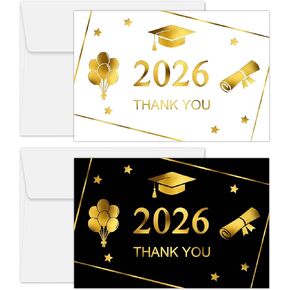 2026 Gold Foil Graduation Thank You Cards with Envelopes, 50 Pack 4x6 Inches Grad Thank You Cards Notes for College High School in Saudi Arabia