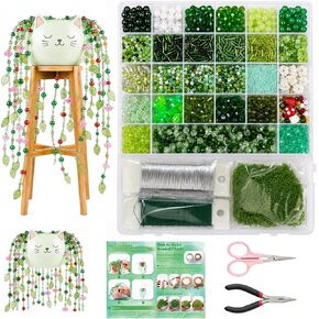 Scvotier Beaded Plant Kits with Wire and Beads, All-in-One Green Glass Beaded Plant DIY Craft Kit with Tools & Instructions - Create Your Own Hanging Green Decor, Relaxing Handmade Gift in Saudi Arabia