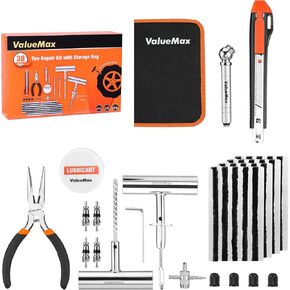 ValueMax Tire Repair Kit, 38PCS Universal Heavy Duty Car Tool Kit for Fix Punctures, Tire Plug Tools for Cars, Motorcycles, ATV, SUV, RV, Tractors, Trucks, etc. in Saudi Arabia