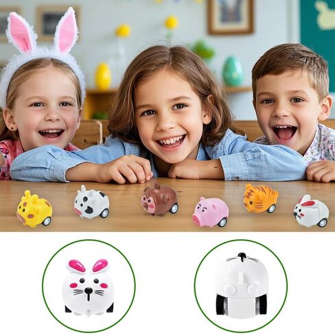 Quimoy 12 Pack Easter Eggs Filled with Animal Pull Back Cars, Prefilled Easter Eggs with Toys, Easter Theme Cartoon Animal Vehicles for Easter Game Basket Fillers Kids Party Favors in Saudi Arabia