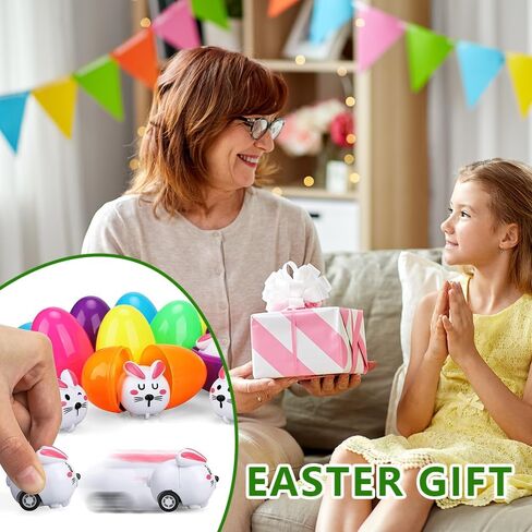 Quimoy 12 Pack Easter Eggs Filled with Animal Pull Back Cars, Prefilled Easter Eggs with Toys, Easter Theme Cartoon Animal Vehicles for Easter Game Basket Fillers Kids Party Favors in Saudi Arabia