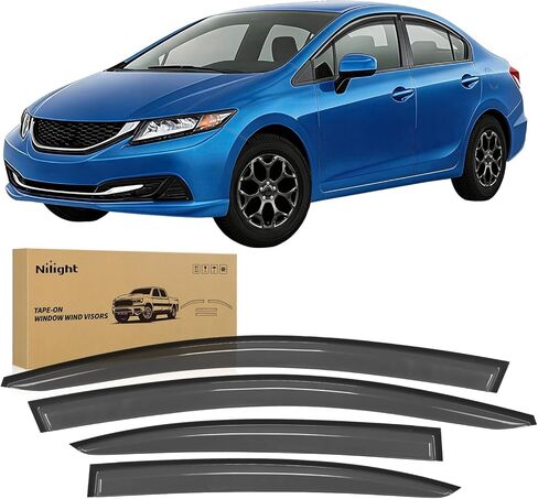 Nilight Window Visors for Honda Civic Sedan 2012 2013 2014 2015, Tape-On Rain Guards Outside Mount Vent Visors Window Deflectors Smoke Tint, 4PCS in Kuwait