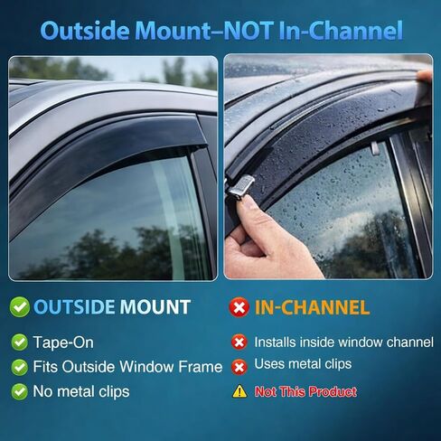 Nilight Window Visors for Honda Civic Sedan 2012 2013 2014 2015, Tape-On Rain Guards Outside Mount Vent Visors Window Deflectors Smoke Tint, 4PCS in Kuwait