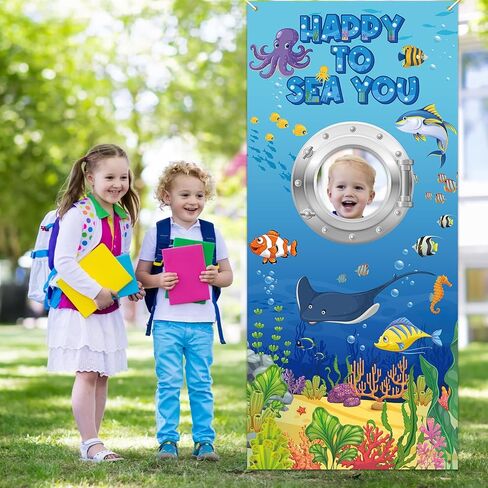 Ocean Sea Door Cover Back to School Classroom Decoration Happy to Sea You Photo Backdrop Props First Day of School Backdrop Banner Submarine Tropical Fish Door Sign for Summer Outdoor Party Wall Decor in Kuwait