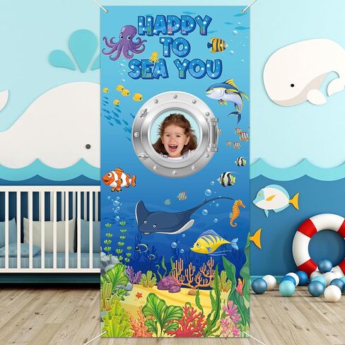 Ocean Sea Door Cover Back to School Classroom Decoration Happy to Sea You Photo Backdrop Props First Day of School Backdrop Banner Submarine Tropical Fish Door Sign for Summer Outdoor Party Wall Decor in Kuwait